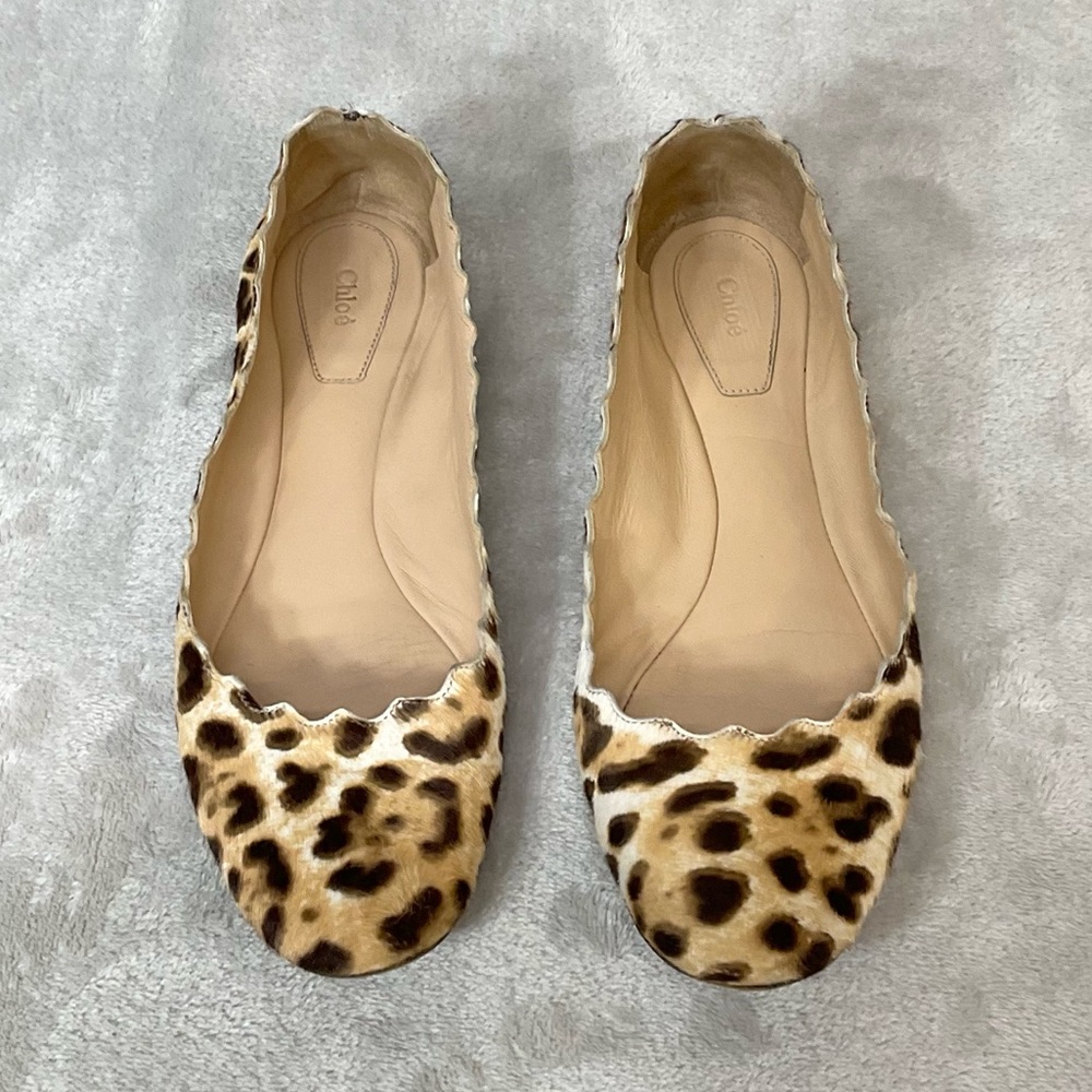 Chloe Calf Hair Scalloped Leopard Flats Womens EU 36 / US 6 - Picture 2 of 9
